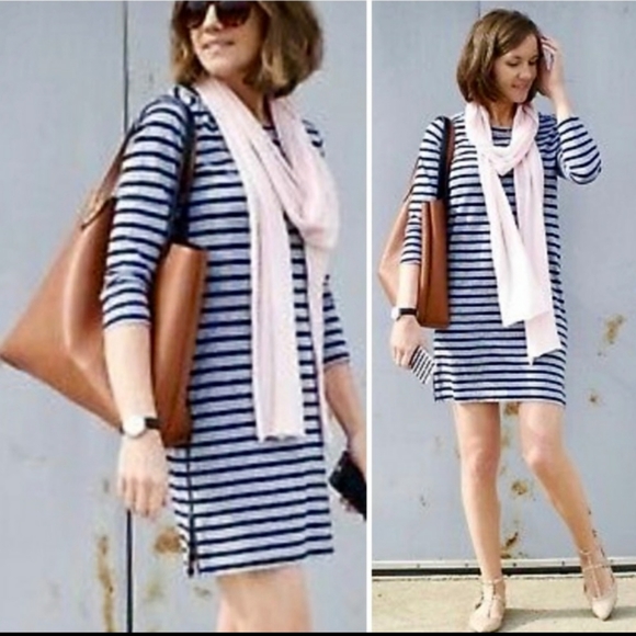 J.Crew Maritime Striped Exposed Side Zipper Dress 3/4 Sleeve XS 100% Cotton - Picture 1 of 12